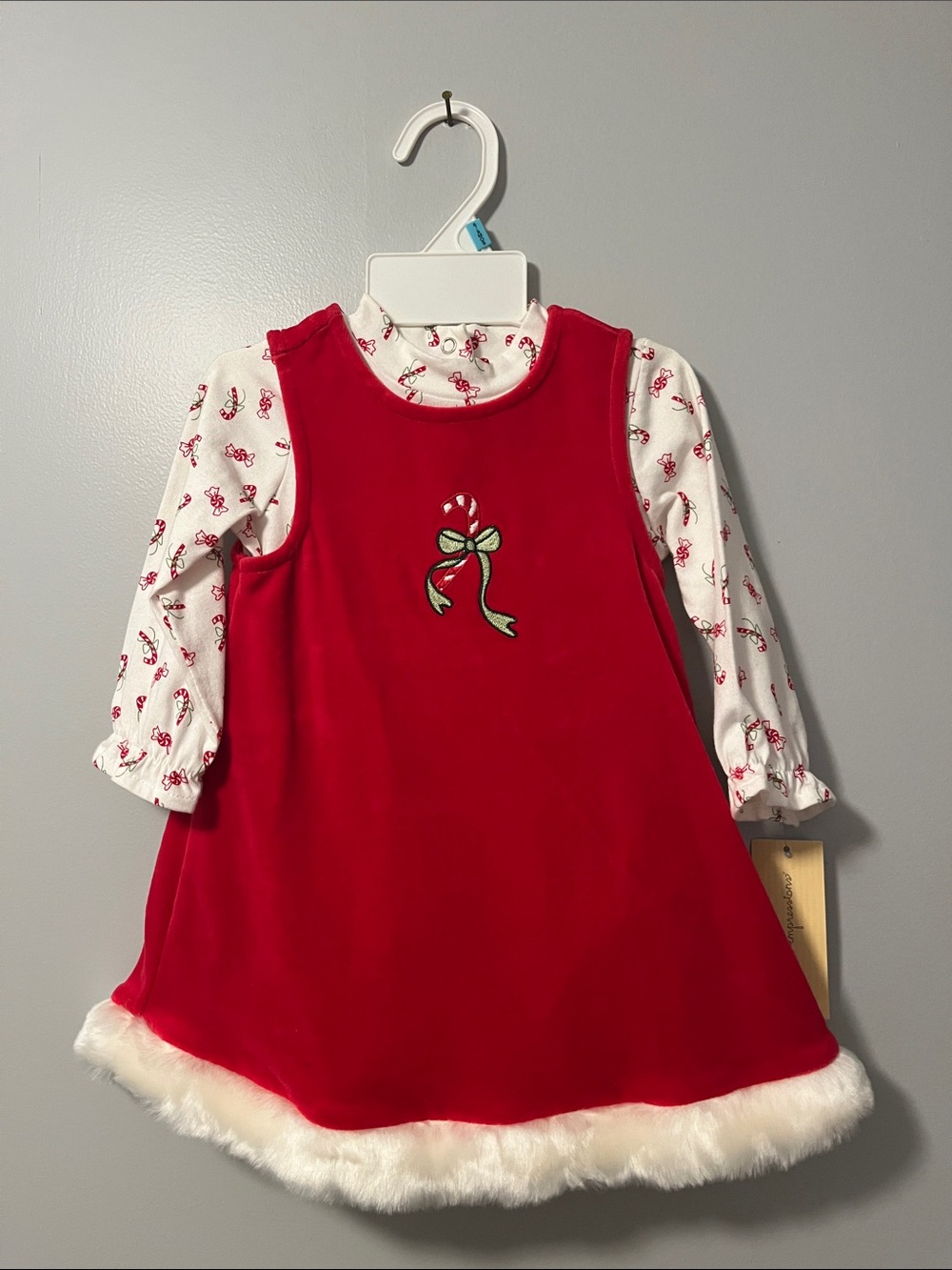 First Impressions Red Velvet Holiday Dress with White Fur Hem
